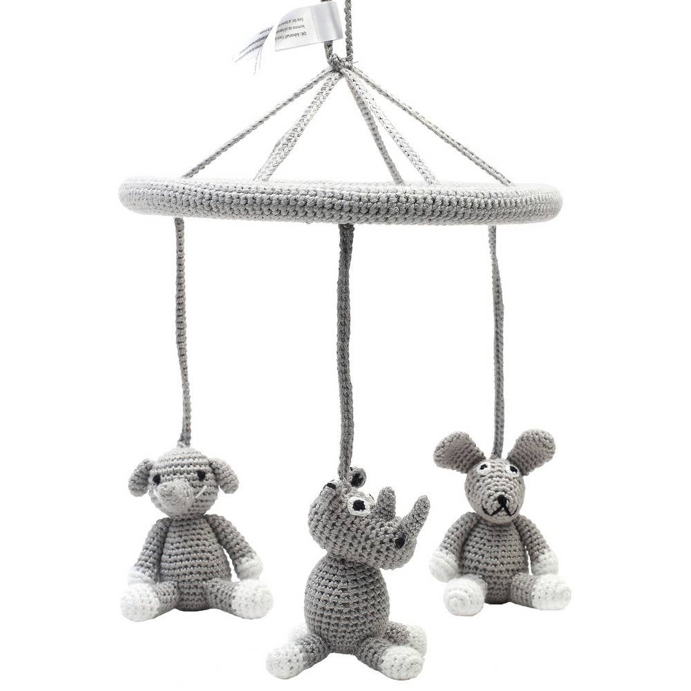 Mobile mit Kaninchen, Elefant und Nashorn