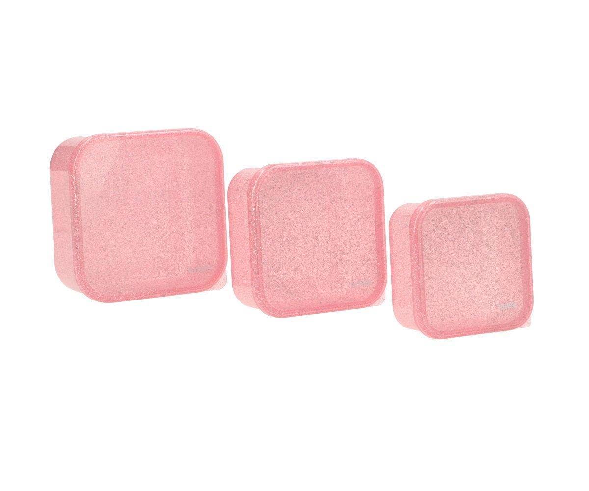 3 Lunchboxen mit glänzendem rosa Glitzer