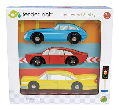 Pack of 3 Wooden Retro Cars