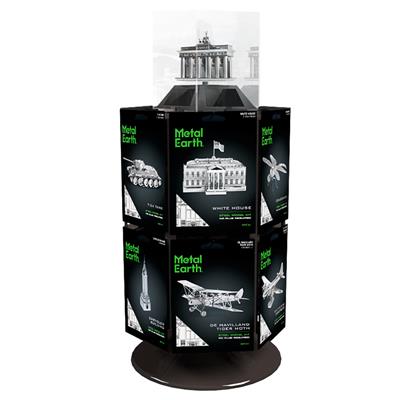 MetalEarth PRESENTOIR Promotion: PRESENTOIR à 2 NIVEAUX avec 12 chevilles (capacité de stock pour 96 cartes de Metal Earth) diam.24x37cm, gratuit avec une commande de 96 cartes de Metal Earth, composition sur mesure (prendre contact avec DAM)