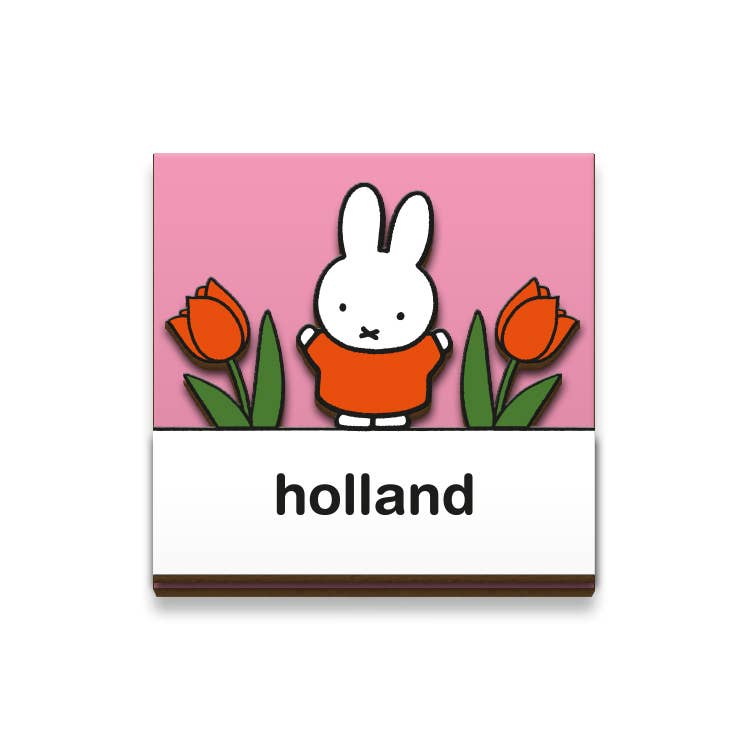 aimant en bois miffy tulipes rose mtd