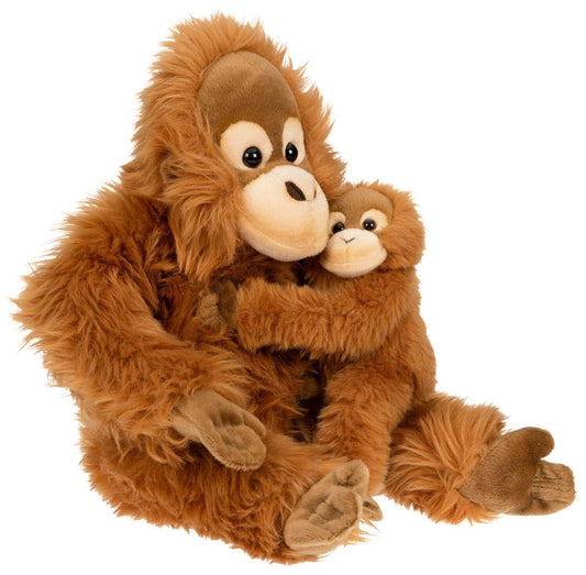 Peluche Orang-outan avec bébé, Assis