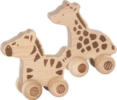 Animal à pousser en bois: ANIMAUX de la SAVANE, zèbre 10,8x6x10,5cm, goki nature, ass. de 2 modèles, Made in Europe, 1+