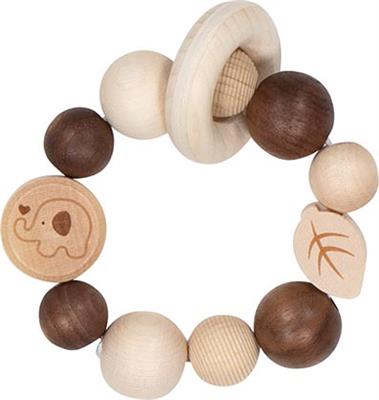 Goki Baby Hochet: ÉLÉPHANT diam.8cm, avec élastique, bois, en boîte fenêtre
