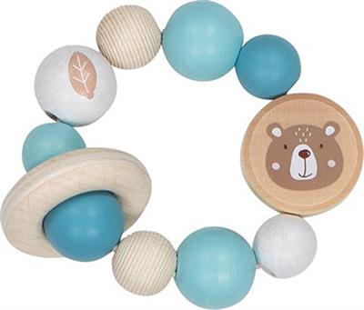 Goki Baby Hochet: OURS diam.9cm, avec élastique, bois, en boîte fenêtre