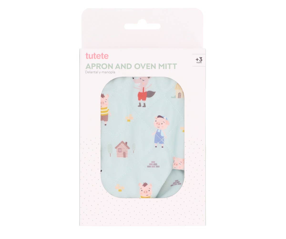 Three Little Pigs apron and pot holder set