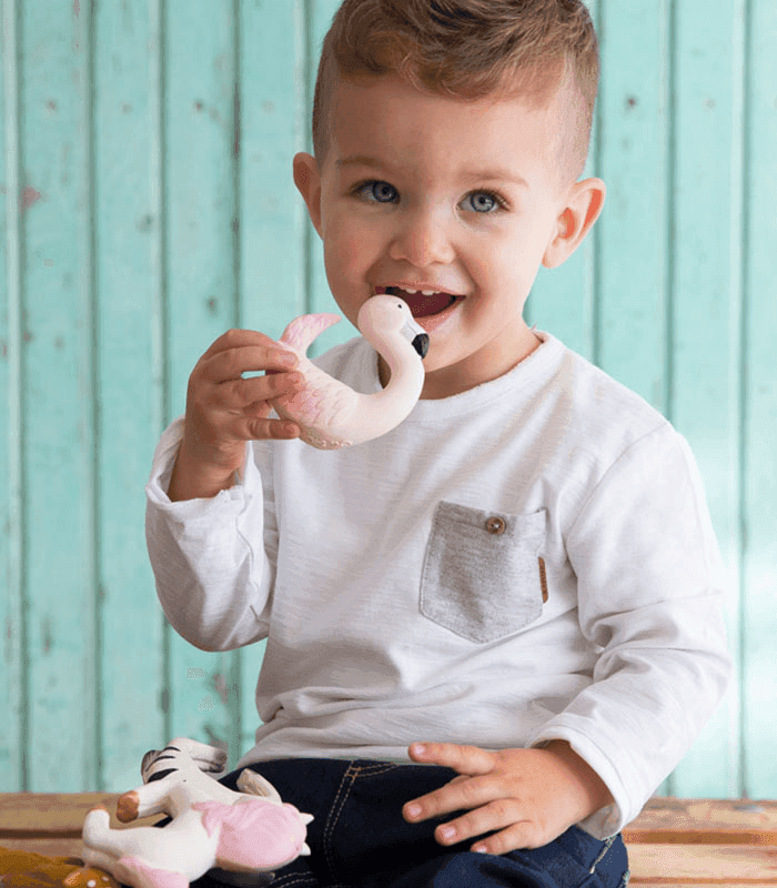 Sky le Flamant Rose – Jouet de bain et dentition bébé – vue produit 7