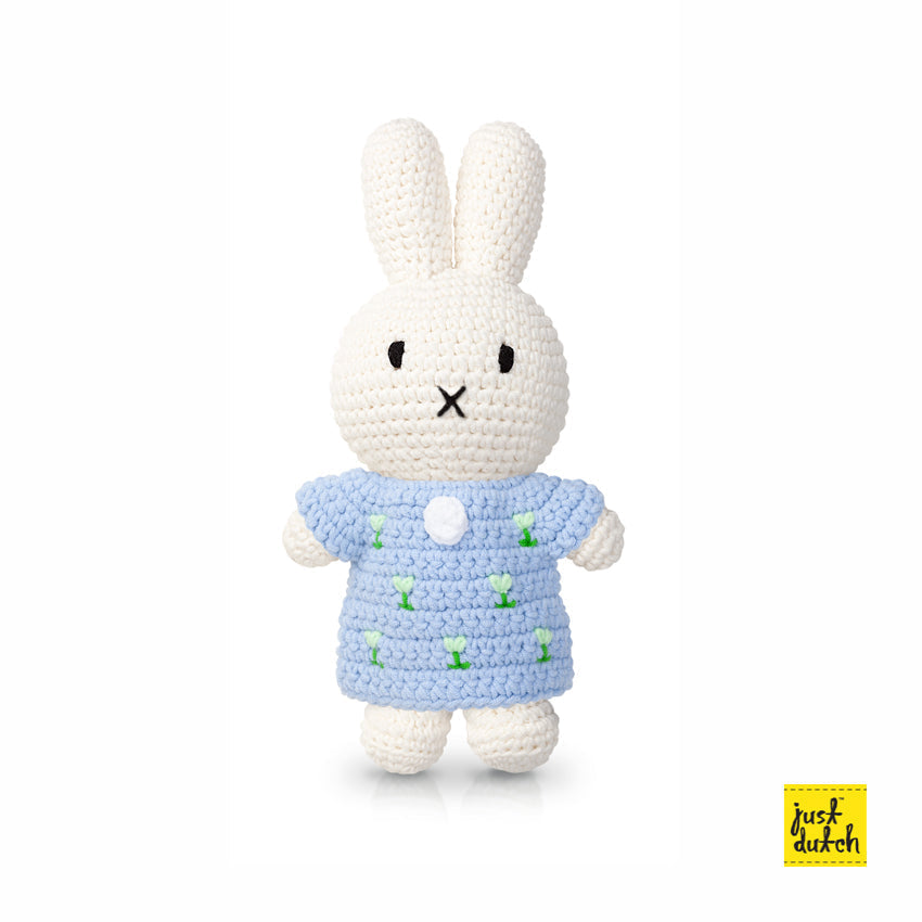 Peluche en Crochet Miffy - Robe Tulipes Bleu pastel