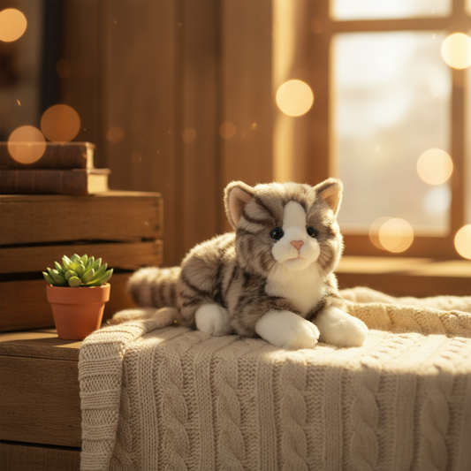 Peluche Chat Couché Gris – 20 cm - Teddy Hermann
