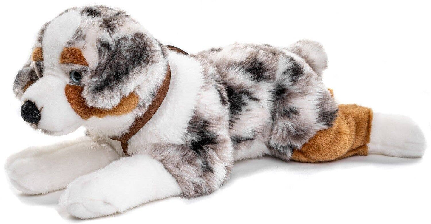 Plush Australian Shepherd lying down (with harness)