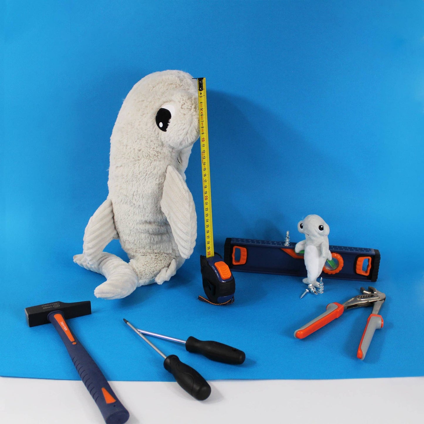 Ptipotos Plüschtier Hammerhai-Mutter und -Baby - Hellgrau