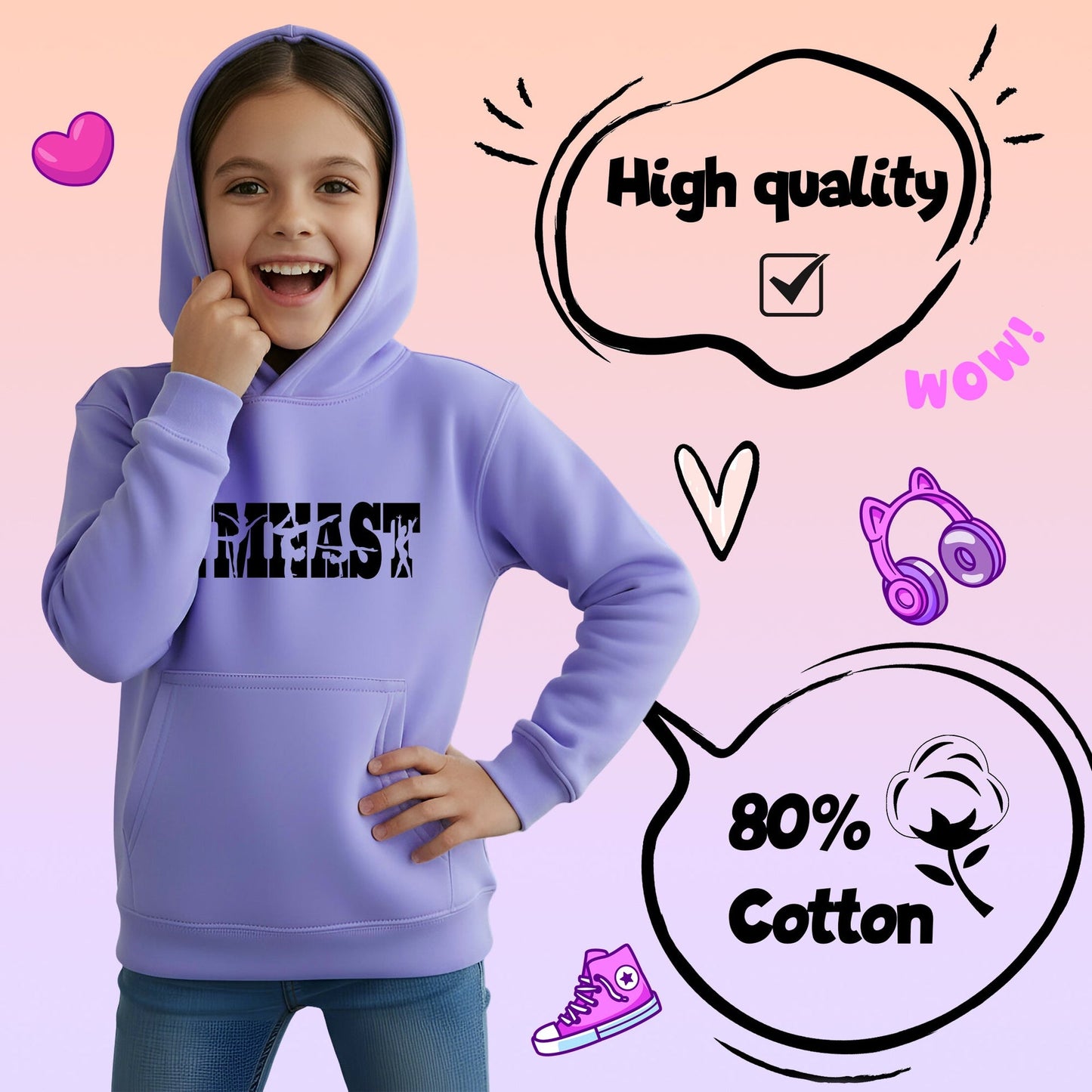 Sweat à capuche gymnastique – Fringoo Gymnastic for Cotton Rich Soft Hooded – Gymnast violet