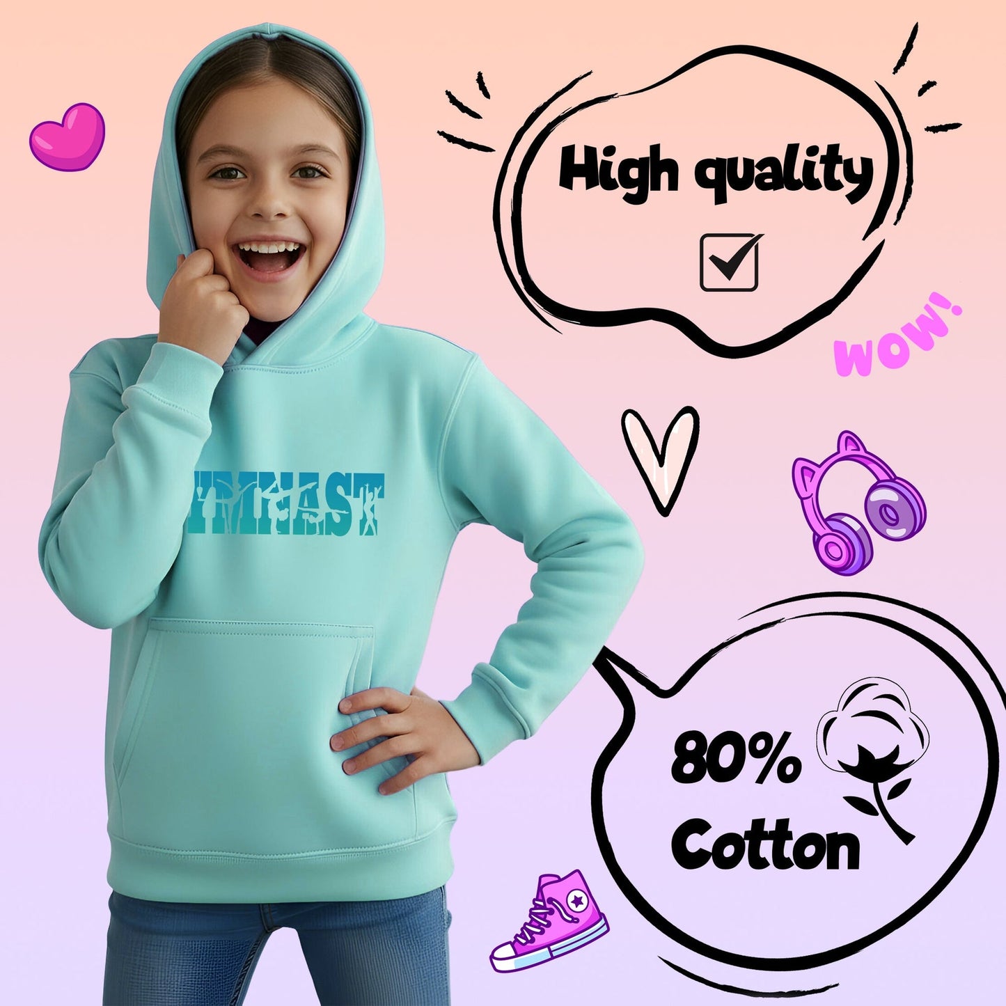 Sweat à capuche gymnastique – Fringoo Gymnastic for Cotton Rich Soft Hooded – Gymnast turquoise