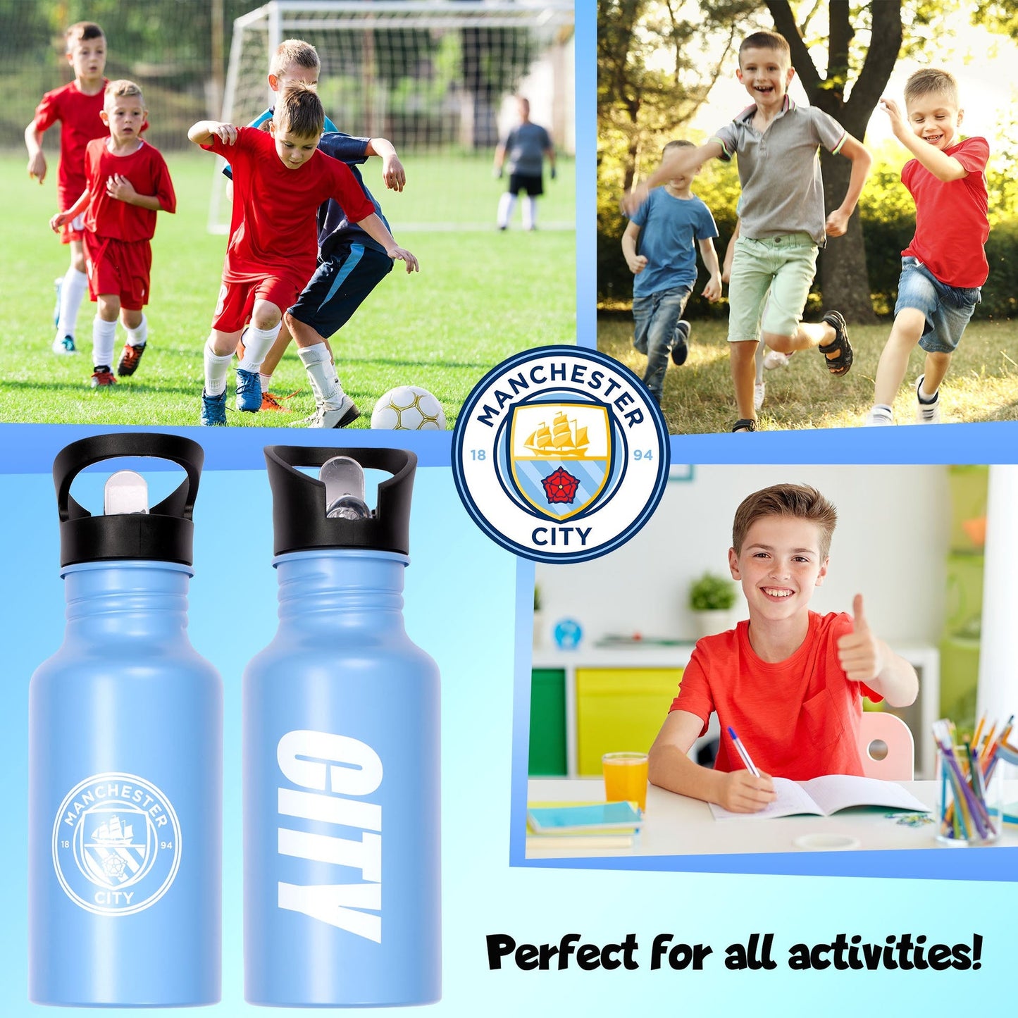 Gourde en acier inoxydable avec paille – Manchester City FC Metal 500ml