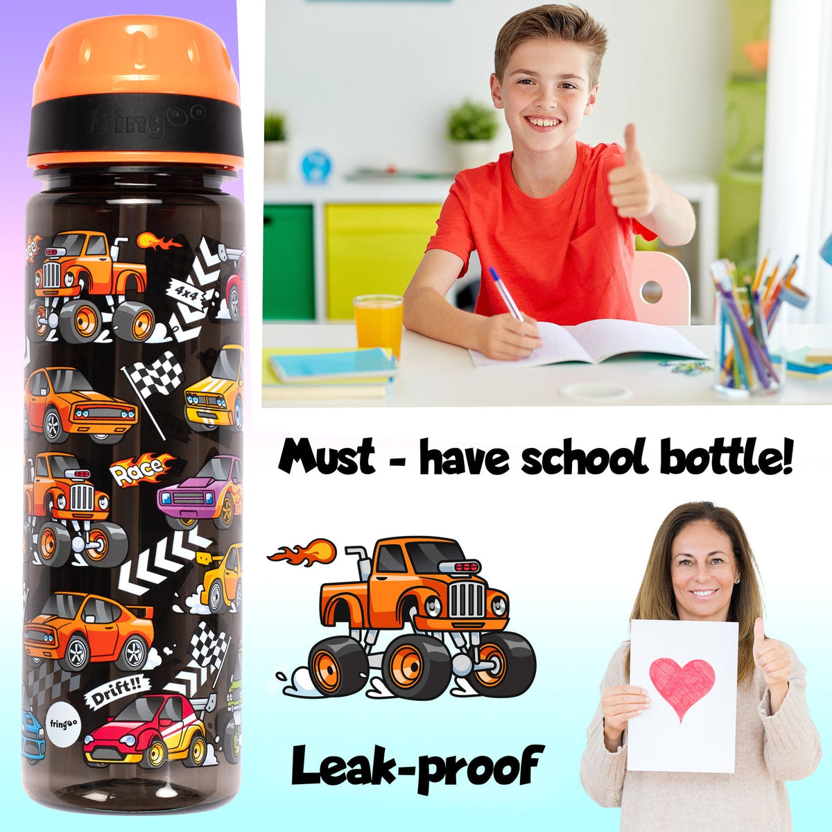 Gourde – Straw Bottle – Race Cars