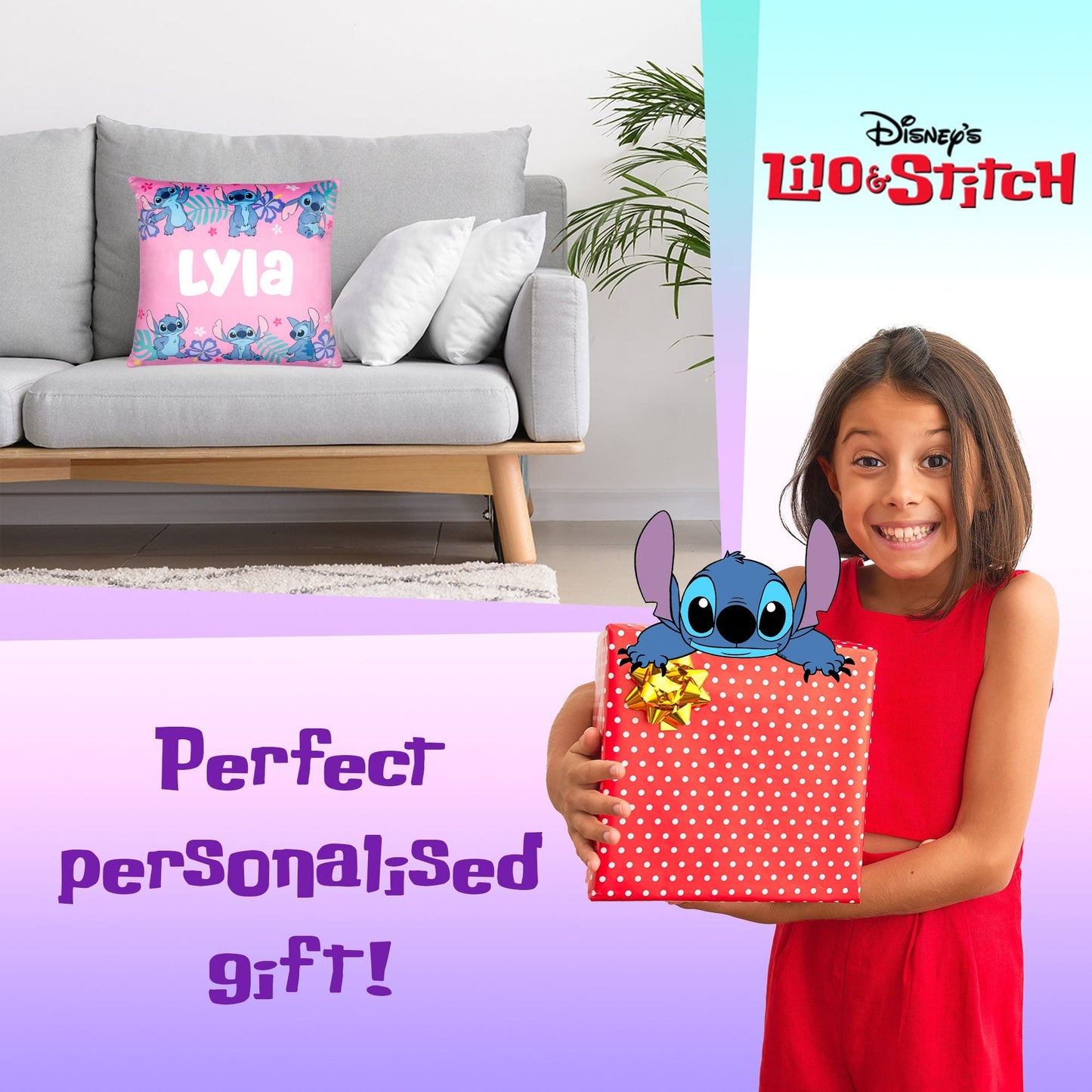 Housse de coussin Stitch – Disney Stitch 44 x 44 cm Super Soft Pillow Case Gift for Girls Bedroom Home Décor