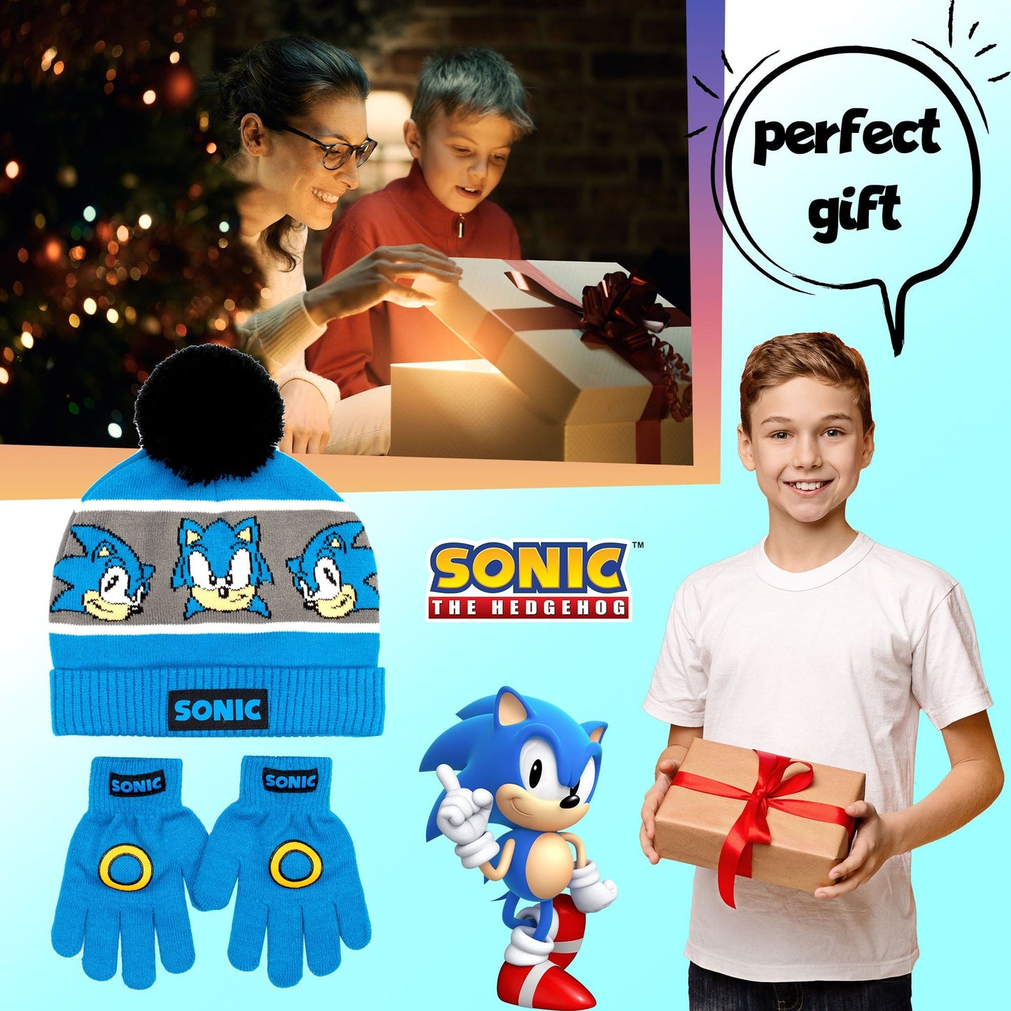 Ensemble bonnet et gants – Sonic THE HEDGEHOG Winter Set for Boys