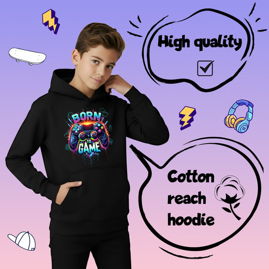 Gaming Hoodie - Fringoo Gaming for Boys Cotton Rich Soft Hooded - Born to Game Black