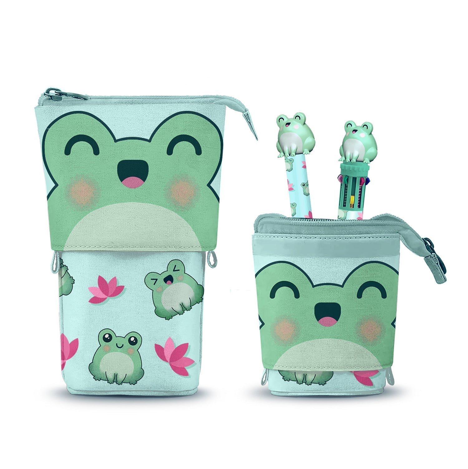 Trousse Cute + Stylo 10 Couleurs + Stylo Gel Effaçable Oh My Pop! « Froggy » – Turquoise