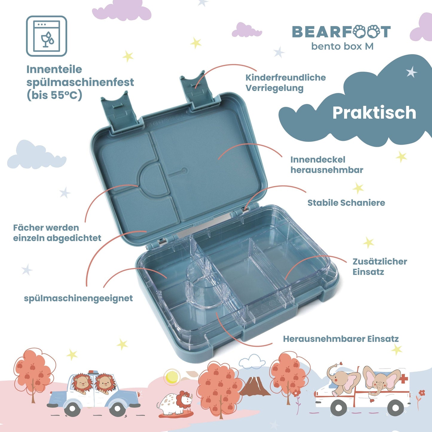 Kids Lunch Box with Compartments - Excavator