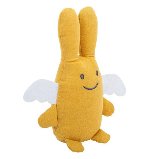Stofftier Hase Kuscheltuch – Bio-Baumwolle Senffarben mit Rassel