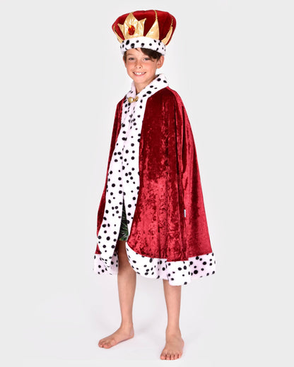 Red velvet king's cape for children aged 4-8 years, sizes 98-128 cm