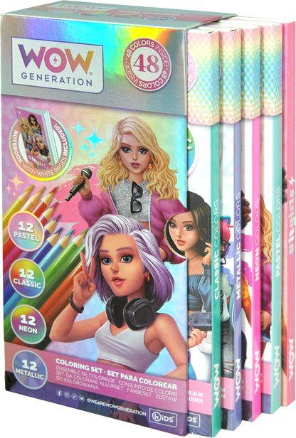 Set mit 48 Buntstiften und Notizbuch