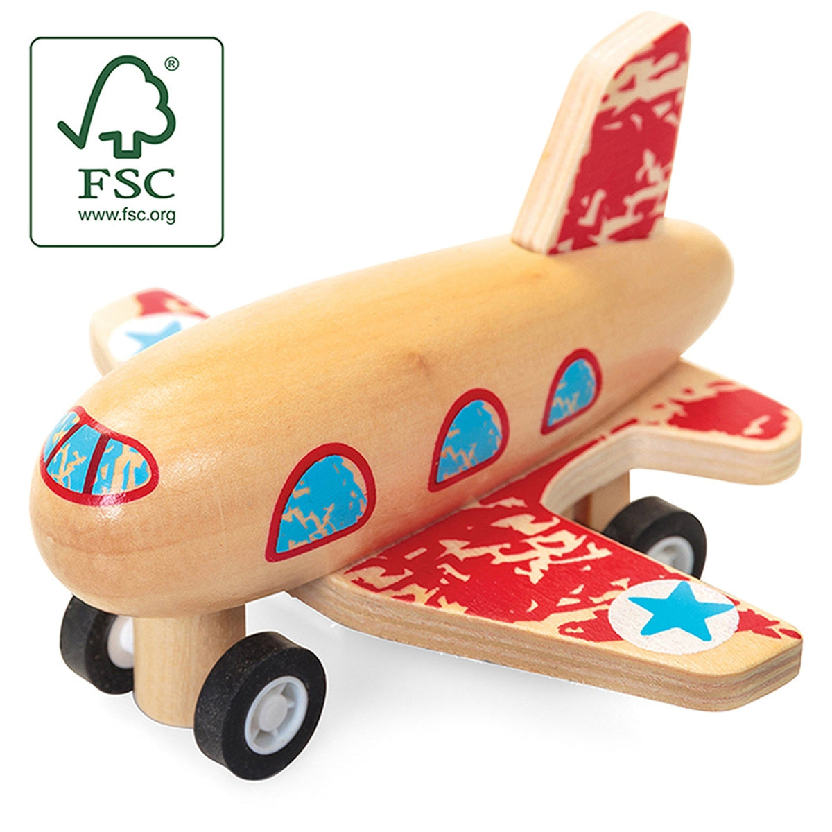 Avion en Bois à Friction – Modèle Assorti