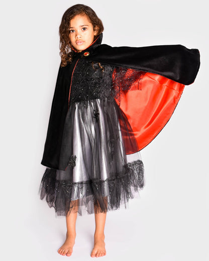 Deluxe Red Satin Vampire Cape with Stone 110-116 cm