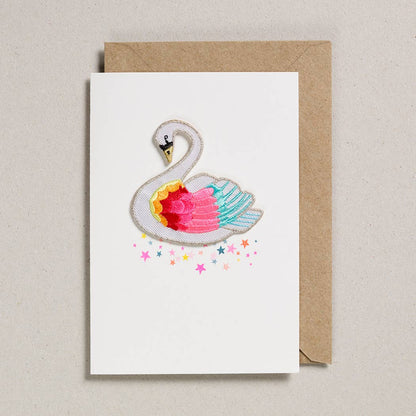 Carte de Vœux avec Patch - Cygne Arc-en-ciel