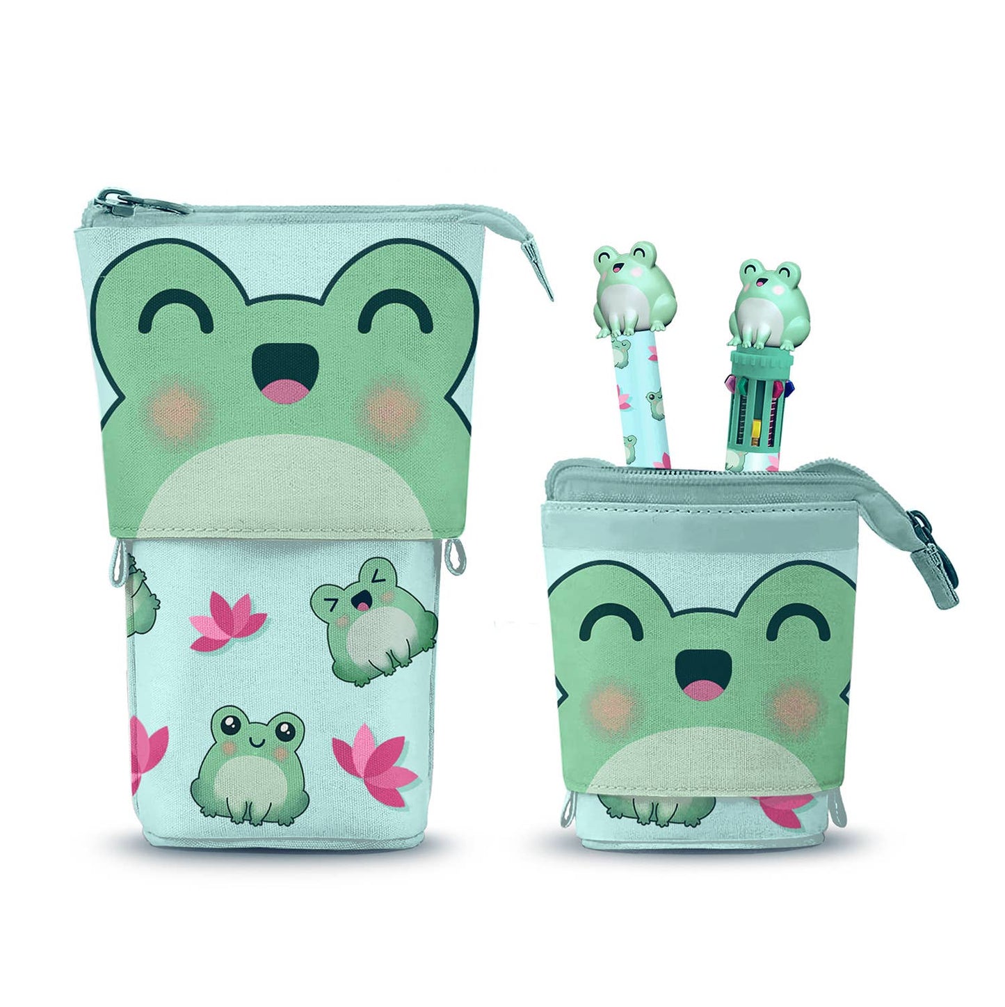 Trousse Cute + Stylo 10 Couleurs + Stylo Gel Effaçable Oh My Pop! « Froggy » – Turquoise