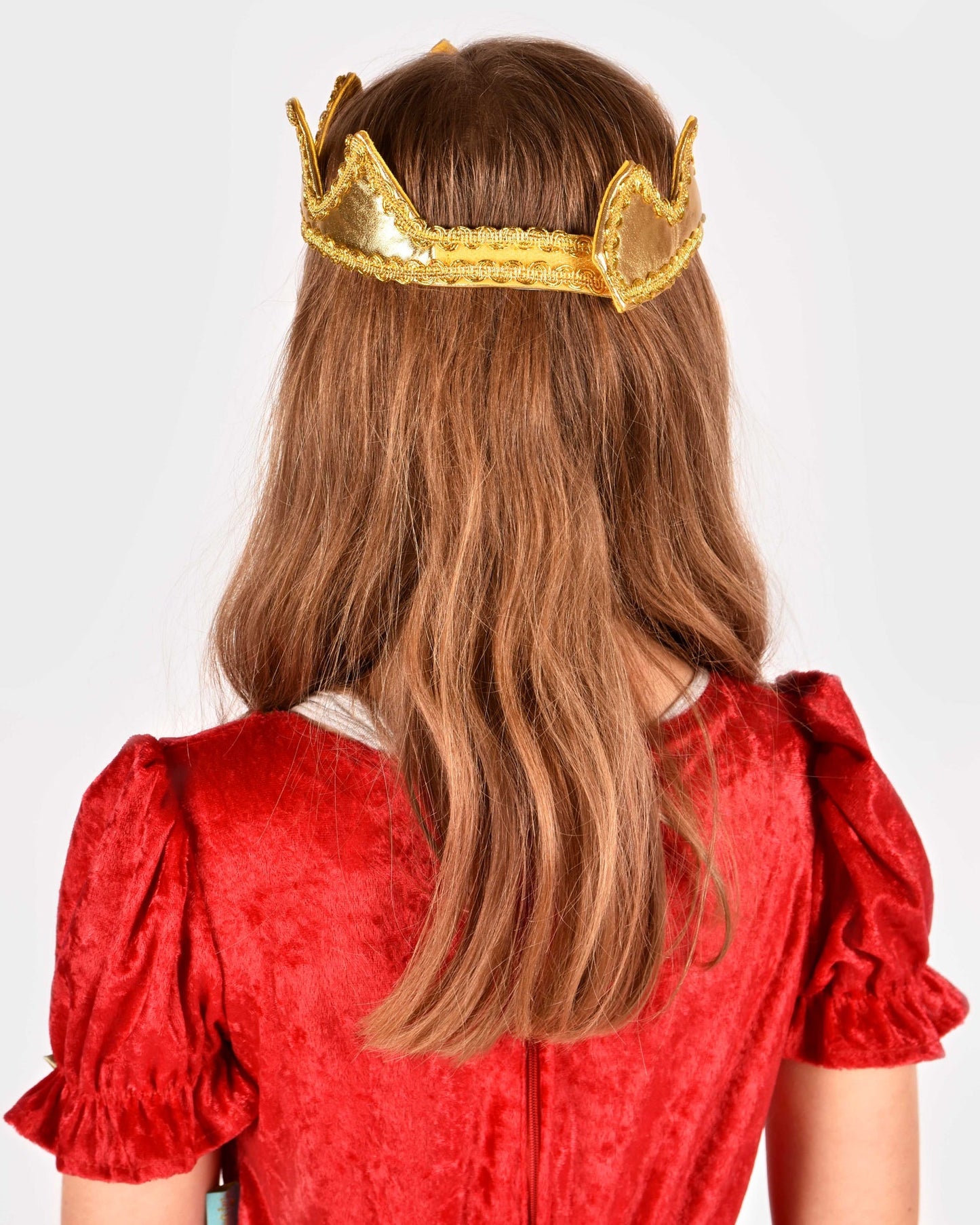 Couronne de roi textile dorée avec pierre rouge, fermeture velcro