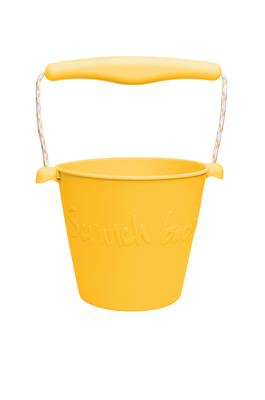 Scrunch: SEAU jaune pastel diam.15cm, capacité de 1.5l, avec anses en corde, repliable, 100% silicone, recyclable, 12m+