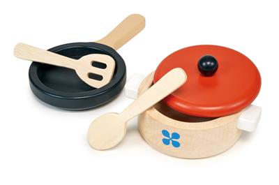 Mentari Cuisine: SET DE CASSEROLE ET POÊLE 13x10x7cm, 5 pièces, en bois, en boîte, 3+