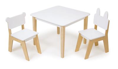 Mentari Meubles pour Enfant: SET DE TABLE ET CHAISES, 2 chaises: lapin et ours, en bois, en boîte, 3-6a