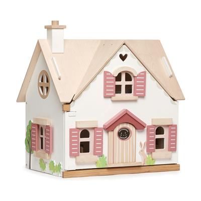 Tender Leaf Maison de Poupée: CHALET 'COTTONTAIL' 44x33,2x47,5cm, un chalet de campagne avec un ensemble de meubles (poupées sont vendus séparément), en bois, en boîte 43x12,8x46cm, 3+