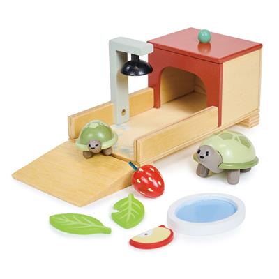 Tender Leaf Meubles de Poupées: SET ANIMAL DE FAMILIER TORTUE 18x6.5x7.5cm, en bois, en boîte, 3+