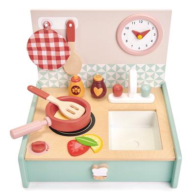 Tender Leaf Jeux de Rôle: KITCHENETTE 29x25x25,3cm, avec accessoires, pliable et portable, en bois, en boîte 30,6x9,1x28cm, 3+