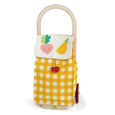 Tender Leaf Jour du Marché: CADDIE Jaune 29,5x24x63cm, avec sac en toile imprimée et cadre en bois, en boîte 26,3x5x62,2cm, 3+