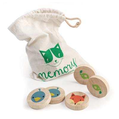 Tender Leaf Premier Âge: MÉMO/CHAT INTELLIGENT 16,5x19,7x1cm, 20 disques imprimés avec 10 différentes visages d'animaux, en sac imprimé, en bois, en boîte 16,1x8,2x17,6cm, 18m+