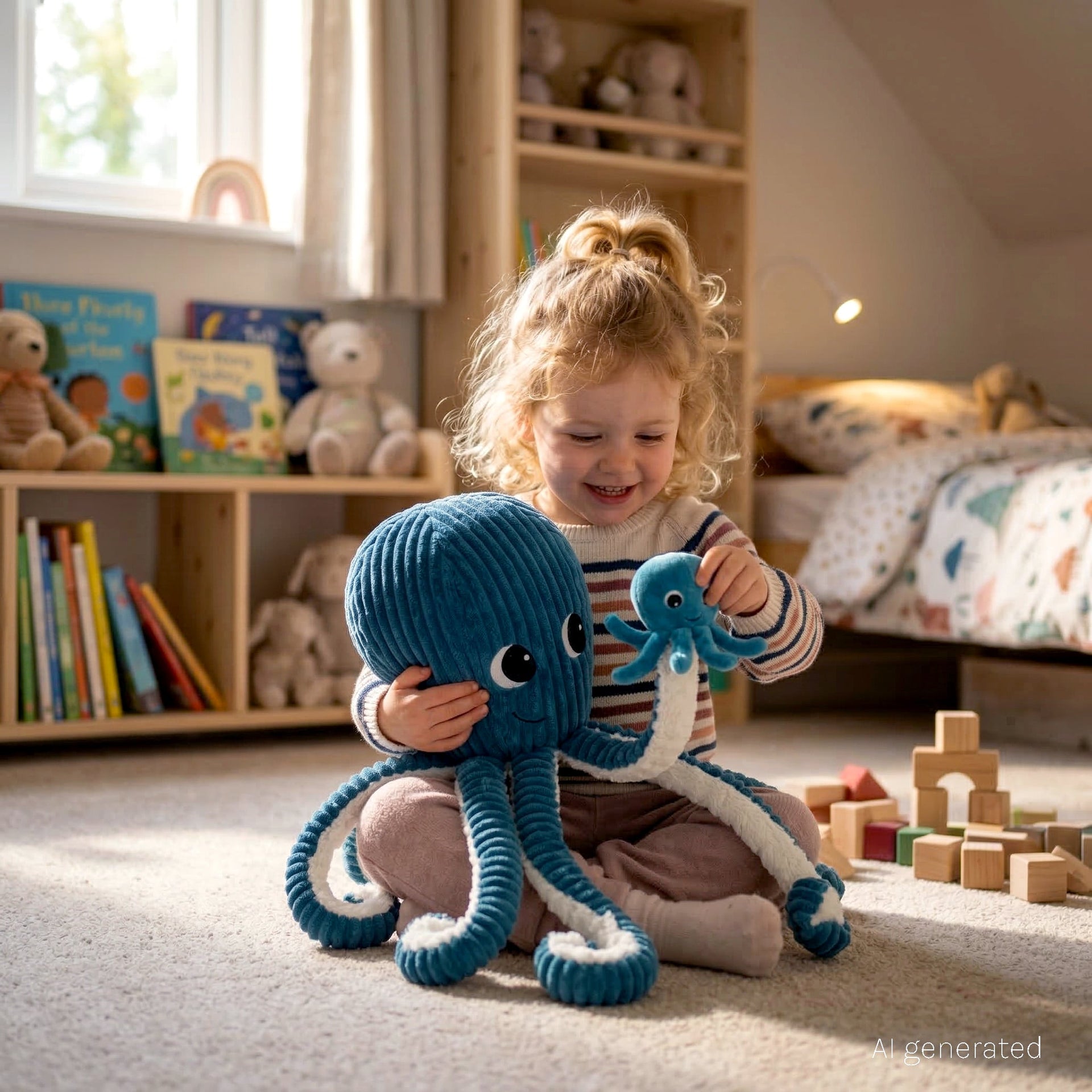 Peluche pieuvre Filou maman et son bébé bleu – Les Ptipotos – vue 2