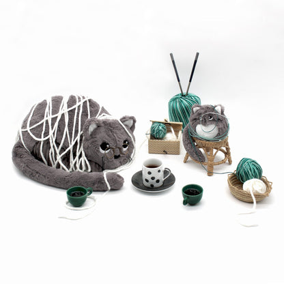 Peluche chat Miaou maman et son bébé gris – Les Ptipotos – vue 4