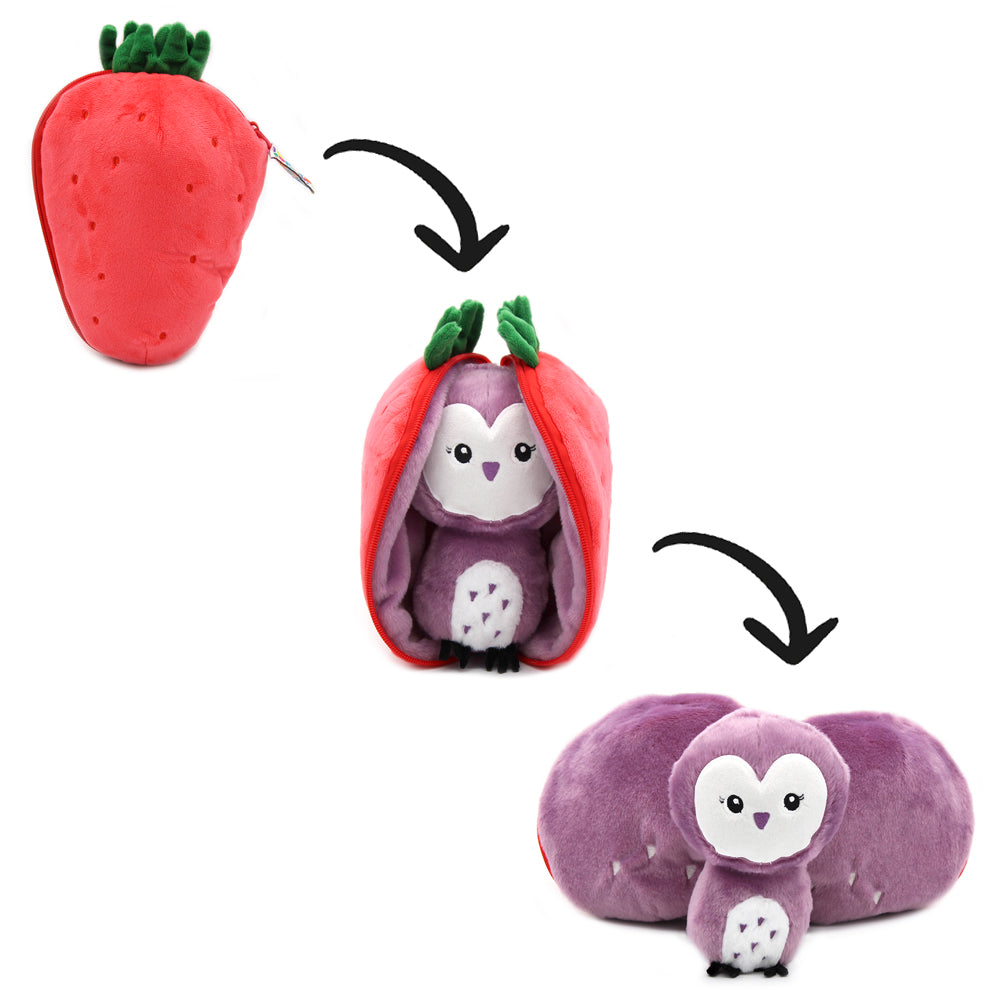 Peluche réversible Violet la chouette/fraise – Flipetz