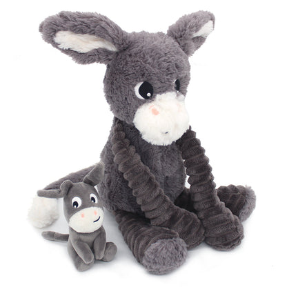 Peluche âne Poitou maman et son bébé gris – Les Ptipotos