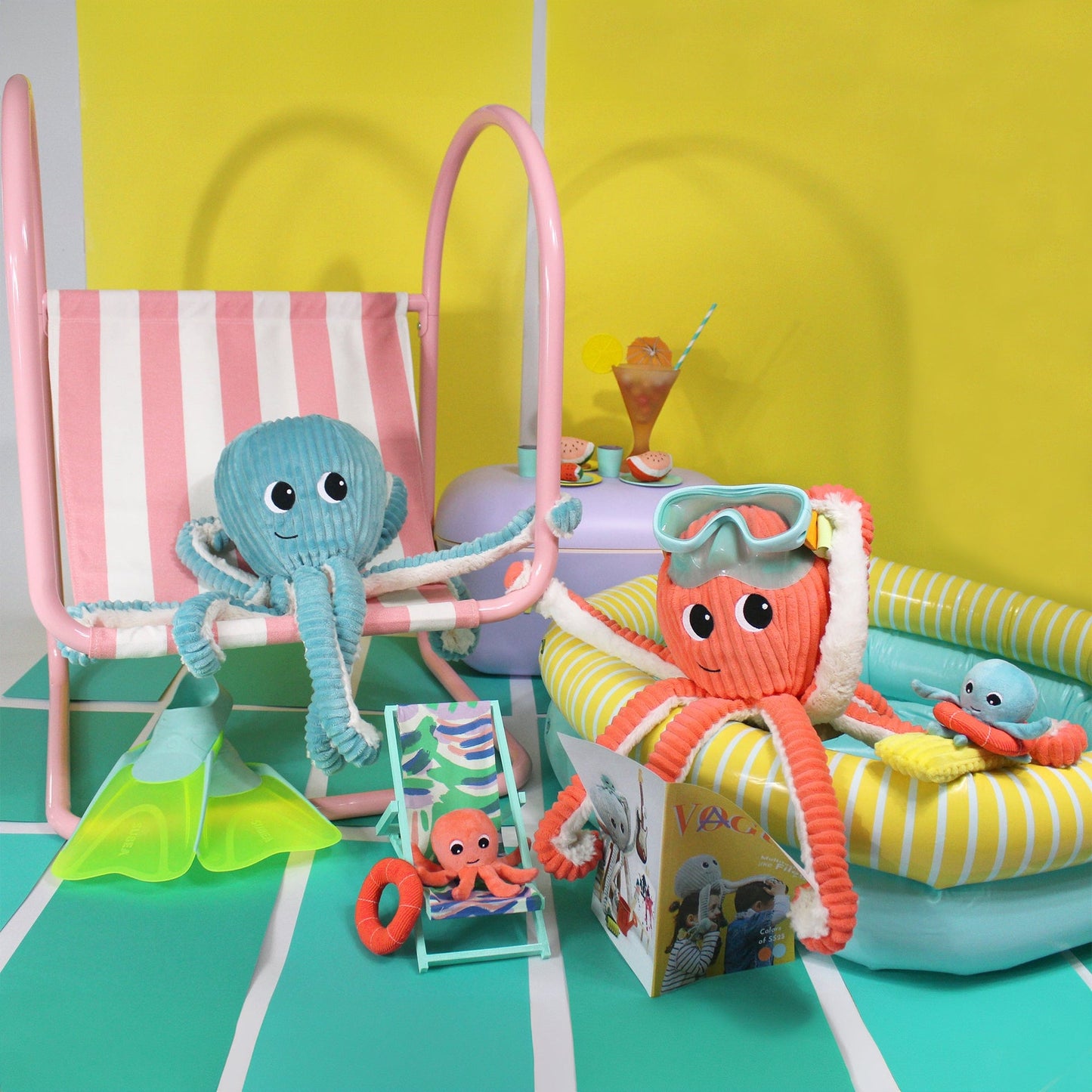 Peluche pieuvre Filou maman et son bébé bleu aqua – Les Ptipotos – vue 2