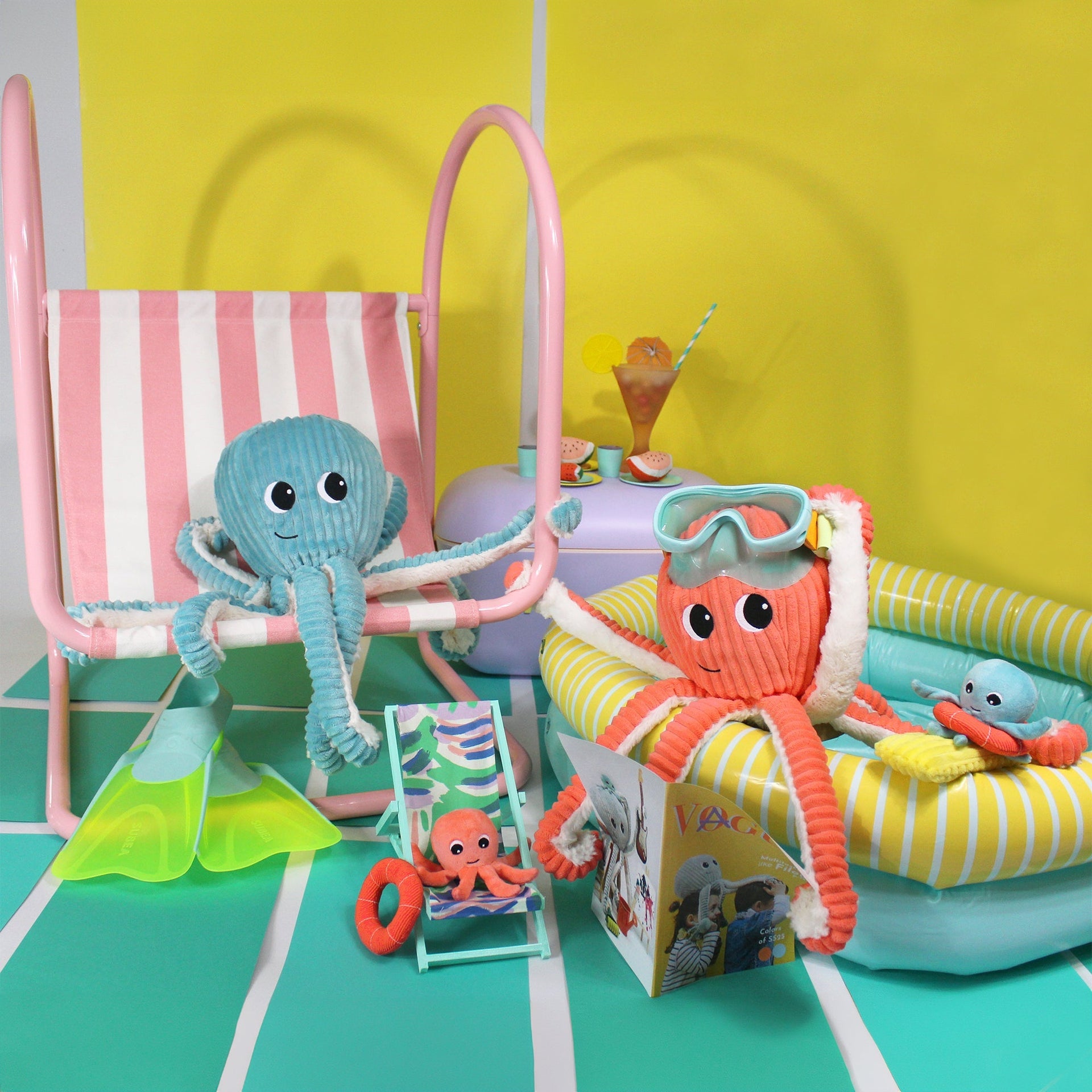 Peluche pieuvre Filou maman et son bébé bleu aqua – Les Ptipotos – vue 2