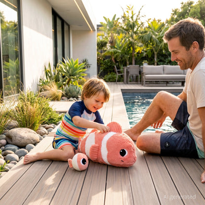Peluche poisson-clown Bigou maman et son bébé bleu aqua – Les Ptipotos – vue 2