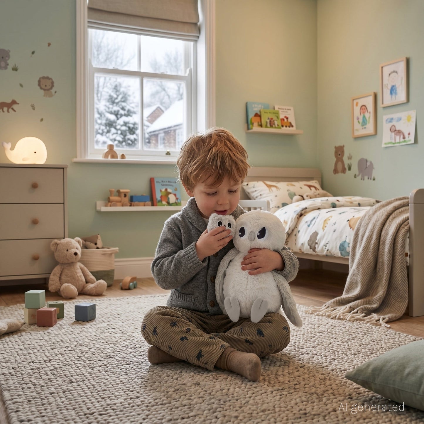 Peluche chouette polaire Coucou maman et son bébé gris clair – Les Ptipotos – vue 2