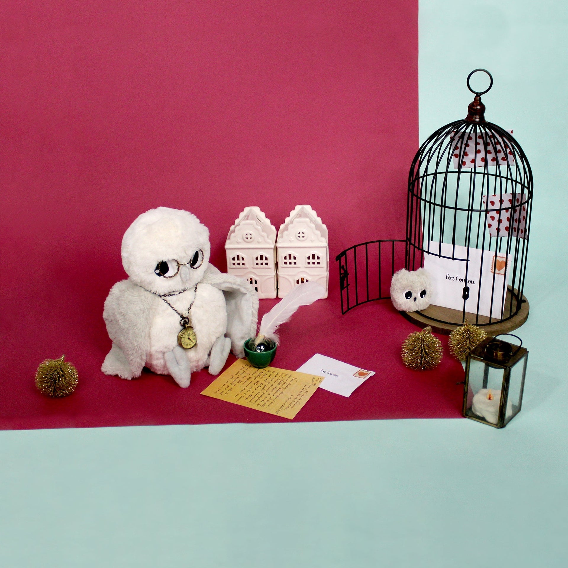 Peluche chouette polaire Coucou maman et son bébé gris clair – Les Ptipotos – vue 10