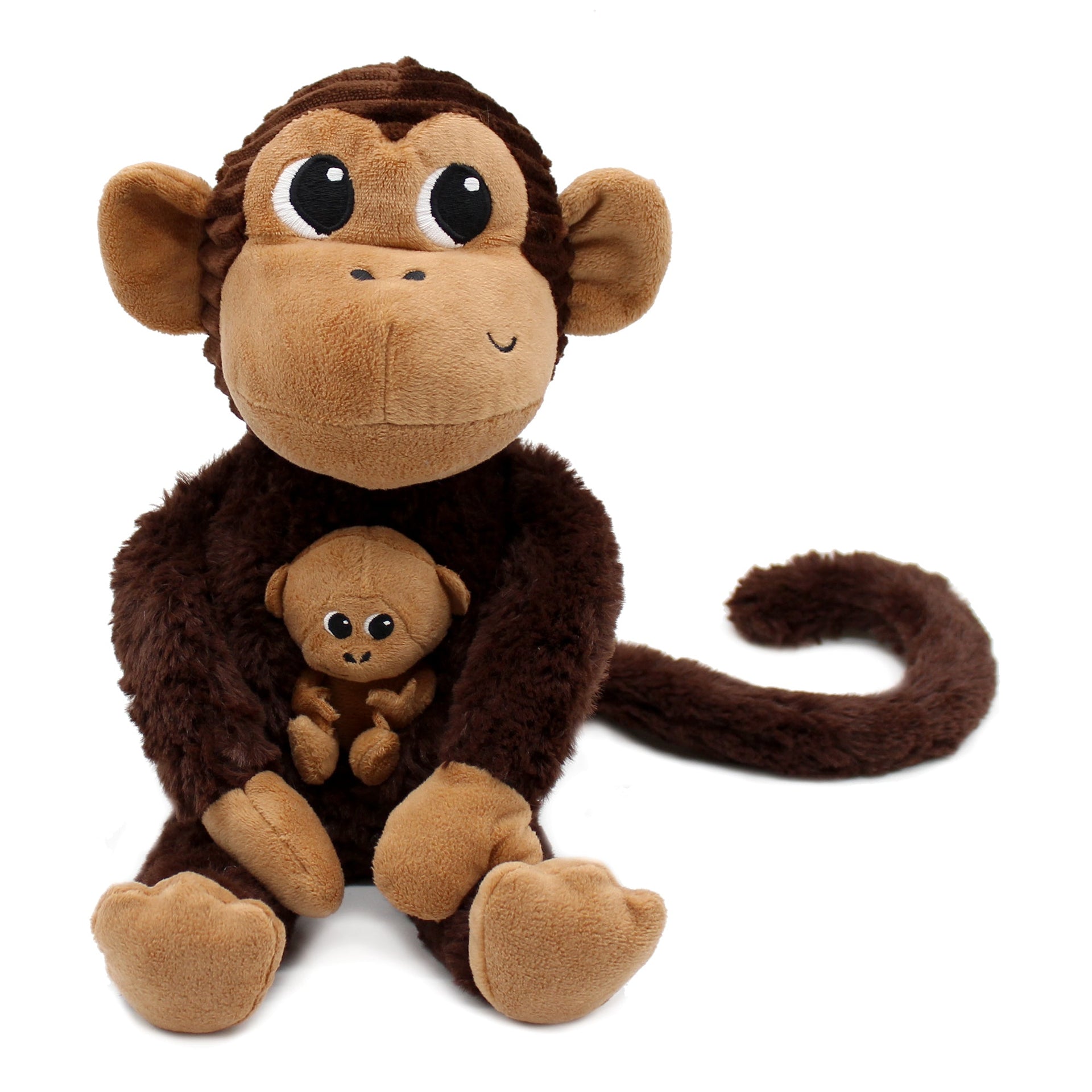 Peluche singe Zazou maman et son bébé marron chocolat – Les Ptipotos – vue 5